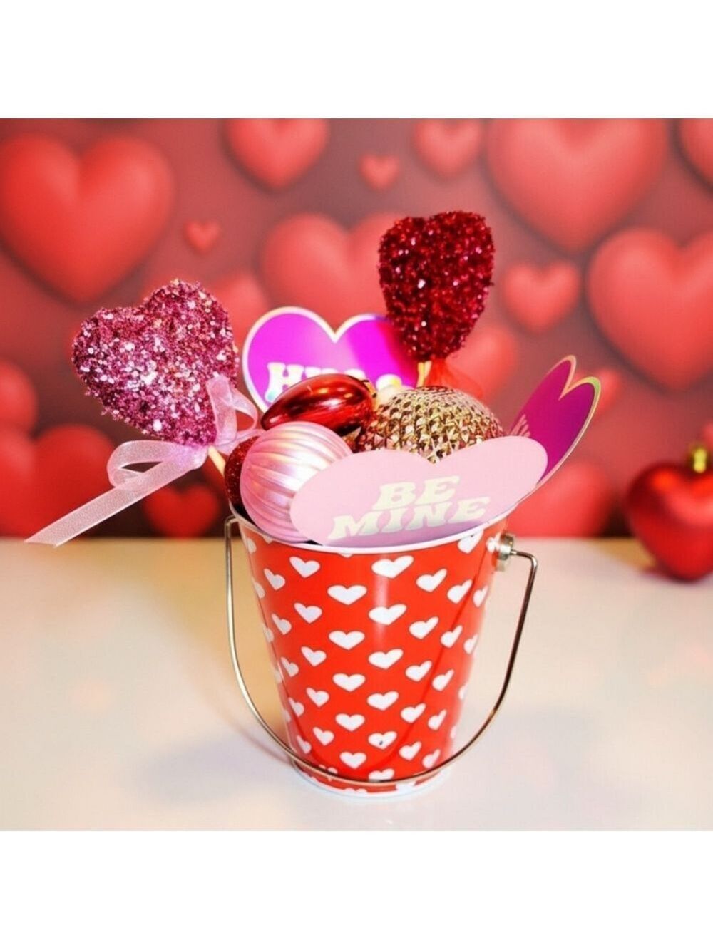 Hand Crafted Valentine's Day Bucket Table Art